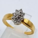 14K YELLOW GOLD DIAMOND CLUSTER RING. 0.20CT. SIZE L. 3.4G.