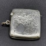 An Antique Silver Vesta Case. Hallmarks for Birmingham 1902. Makers mark of John Gilbert. 4 x 4cm.