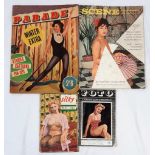 Four Vintage Adult Glamour Magazines: Scene, Parade, Silky and Foto - with a Betty Page spread. A/F