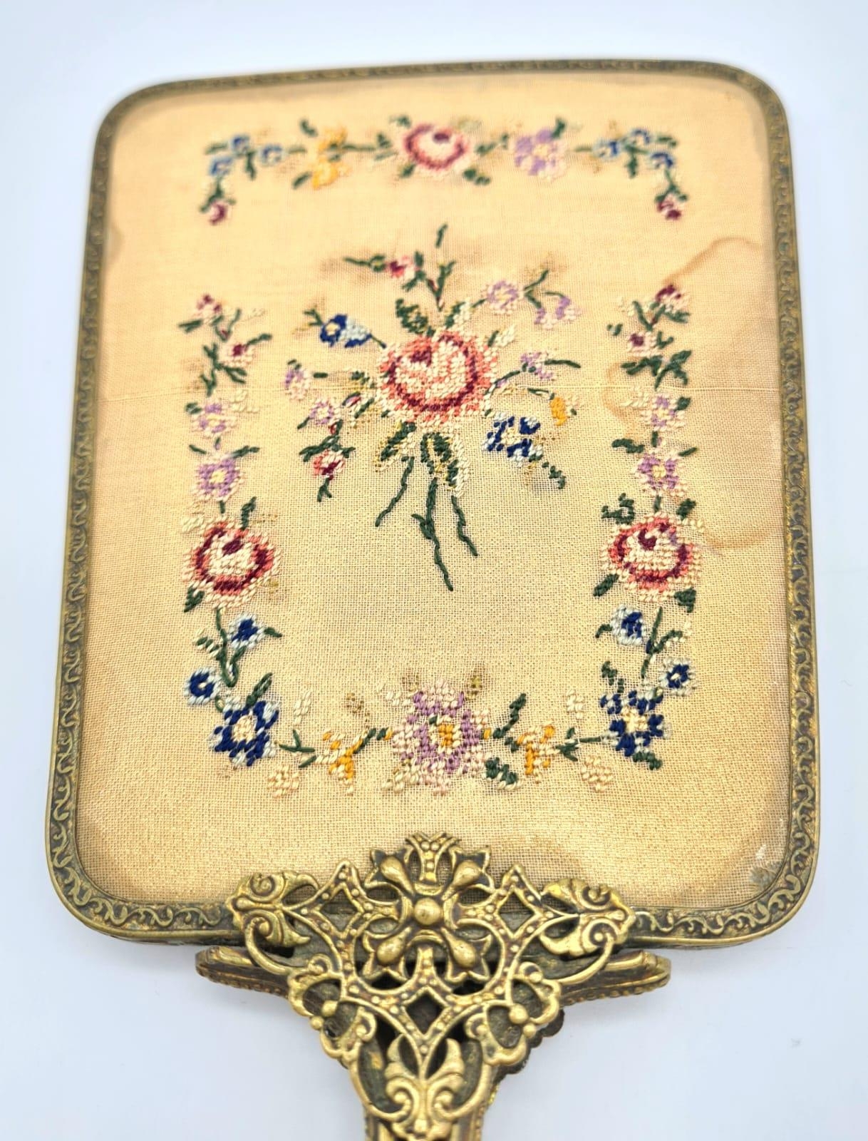A Beautiful Vintage (1930s) Hand Mirror. Petit point rose decoration on reverse of mirror. - Image 3 of 4