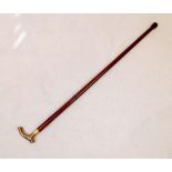 A Fascinating Antique Wood and Brass Handle Walking Stick. Unscrews into three parts - the handle