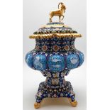 A Magnificent Russian Silver Gilt and Cloisonné Enamel Gem-Set Centrepiece. Blue enamel foundation