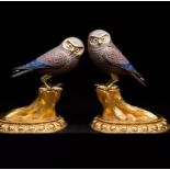 Incredible 20thC pair of beautiful silver and bronze owls set with malachite ,Lapis lazuli and