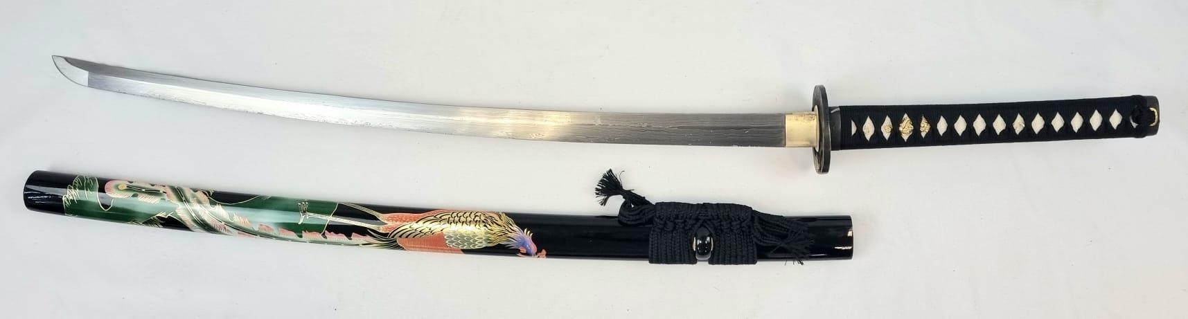 Excellent Condition Hand Forged Japanese Katana in Highly Decorated Wood Saya (Scabbard) Brass Tsuba - Image 2 of 5