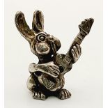 A Vintage Silver Small Rabbit Playing the Guitar Ornament. 3cm. 15.9g