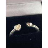 GENUINE SILVER PANDORA double heart ring. Inside band showing ALE 58 and 925 silver. Complete with
