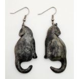 A Pair of Vintage Patinated Wood Cat Earrings. 5.5cm.