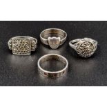 Four Vintage Silver Rings - Size J-K.