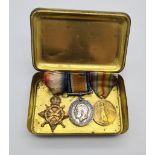 WW1 Medal Trio Awarded to K.15625 R. Pocock R.N in a Princess Mary Christmas gift tin.