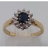 18K YELLOW GOLD DIAMOND & SAPPHIRE VINTAGE CLUSTER RING 0.15CT SIZE K 2.8G