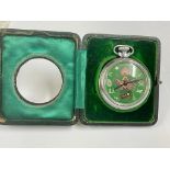 Vintage Masonic automaton pocket watch & silver case rotating hour glass , working