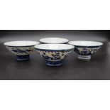 A set of 4 individually printed Japanese bone china rice bowls. Sometsuke blue and white. diameter