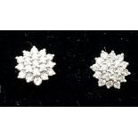 A Pair of 18K White Gold Diamond Cluster Stud Earrings. 3.21g