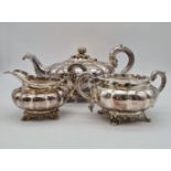 A Vintage (1971) Roberts and Belk of Sheffield Three-Piece Tea Service. Classic melon shape with