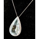 A Large Flawless 62ct Aquamarine Teardrop-Cut Diamond Surround Pendant 18K White gold Pendant. On an