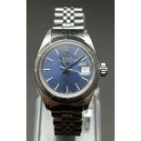 ROLEX DATEJUST LADIES. STAINLESS STEEL STRAP AND CASE - 28MM. BLUE DIAL. (RECENTLY SERVICED) 6919