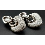 A Glamourous Pair of 18K White Gold and Diamond Double-Heart Earrings. 5ct of diamonds! 3.5cm. 26.