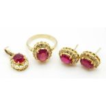 A Glorious 14K Yellow Gold, Ruby and Diamond Jewellery Set - All with an identical wonderful