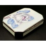 A Sophisticated Antique German Silver and Enamel Guilloche Snuff or Cigarette Box. Rose decoration