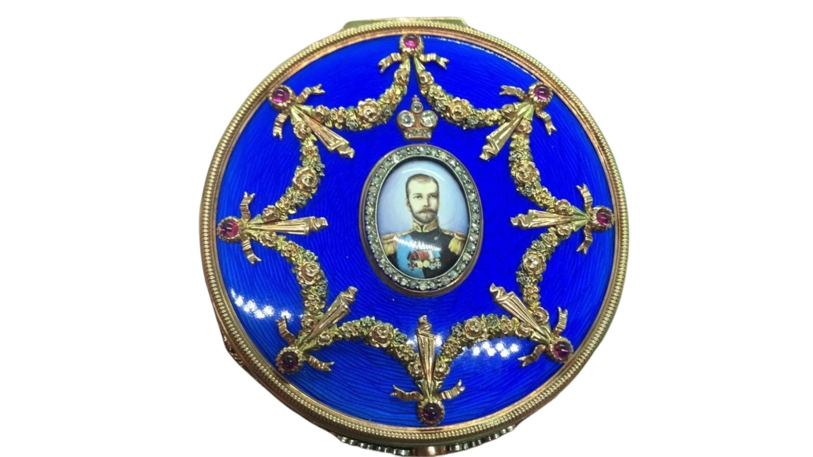 A Russian Beautiful very large royal blue 14k enamel solid gold snuff table box Fantastic