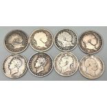 Eight Various Grade Six Pence Silver Coins. George IV, William IV and George III. Please see