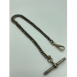 Antique SILVER pocket watch fob chain, silver hallmark to T-bar with each link having worn marking