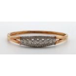 VINTAGE 15K YELLOW GOLD BANGLE WITH OVER 3CTS DIAMONDS IN PLATNIUM SETTINGS 16.59G 9096