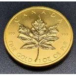A 1979 Pure Gold (.999) 1oz Canadian Maple 50 Dollar Coin. 31.15g. 30mm diameter.
