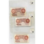 Three O'Brien Series A Ten Shilling Notes in Plastic Wallets. Uncirculated but please see photos for