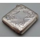 An Antique Silver Engraved Vesta Case with Vacant Cartouche. Hallmarks for Birmingham 1897. Makers