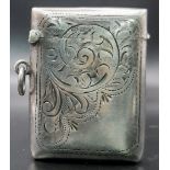 An Antique Silver Engraved Vesta Case. 4 x 5cm. Hallmarks for Birmingham 1918. Makers mark of Joseph