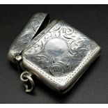 An Antique Silver Vesta Case. Hallmarks for Birmingham 1909. Makers mark of S. Blanckensee. 4 x 4cm