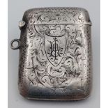 Antique Silver vesta case, hallmakers of Birmingham 1914 makers mark of Thomas Bishton 3.5cm x 4.5cm