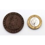 An 1813 George III Isle of Man Copper Penny Coin. Please see photos for conditions.