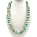 A Beautiful Natural 800ct Pale Green Amazonite Rondelle Bead Necklace. Beads 10 x 17mm. 50cm.