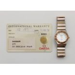 LADIES 2 TONE OMEGA CONSTELLATION WATCH, WHITE DIAL 25MM 9058