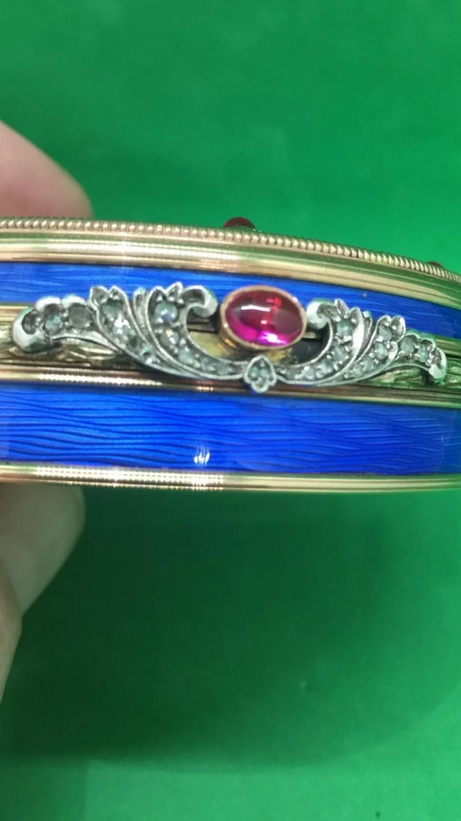 A Russian Beautiful very large royal blue 14k enamel solid gold snuff table box Fantastic - Image 4 of 13