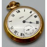 A Smiths Gilded Metal Pocket Watch. Top winder with sub second dial. 5cm diameter case. In working