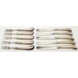A 10 piece vintage set of pastries cutlery, silver handled, all hallmarked, 17cm in length