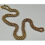 A 9K Yellow Gold Rope Necklace. 42cm. 9.65g