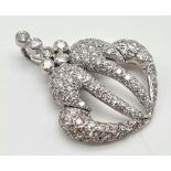 18K WHITE GOLD DIAMOND DOUBLE HEARTS PENDANT 10.59G 8624