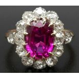 A magnificent 18 K yellow and white gold Ruby & Diamonds ring. Central Burmese Ruby is 3.24