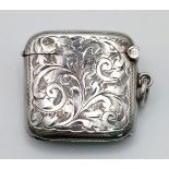 An Antique Silver Vesta Case. Hallmarks for Birmingham 1906. Makers mark of John Gilbert. 3.5 x 3.