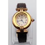 A VINTAGE LADIES MUST DE CARTIER WATCH WITH BROWN LEATHER STRAP 24MM 9108