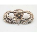 WW2 USA Sterling Silver Parachute Wings with 1 Operation Combat Jump Star.