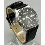 A Vintage Citizen Eagle 7 Automatic Watch. Leather strap. Stainless steel case - 32mm. Black dial