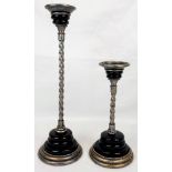 Two Eclectic Hand-Made Twisted Iron Pillar Candle Holders. 32 and 50cm.