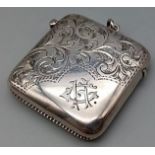 An Antique Engraved Silver Vesta Case. Hallmarks for Chester 1905. Makers mark of J and R Griffin.