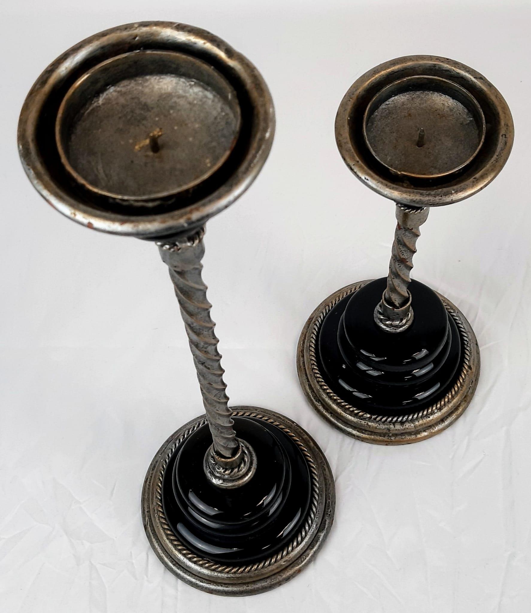 Two Eclectic Hand-Made Twisted Iron Pillar Candle Holders. 32 and 50cm. - Image 2 of 5