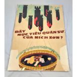 An Original 1970?s Vietnam War Hand Painted Propaganda Poster (translation ?Nixon?s Main Goal? in